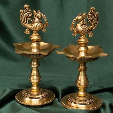 Brass Peacock Oil Lamp (Set of 2) | Traditional Deepak for Puja & Deco ...