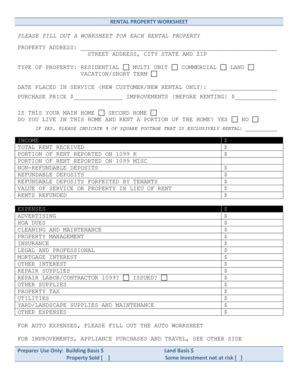 Fillable Online Rental Income Sheet - In or Out Tax Services Fax Email ...