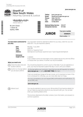 NSW Jury Duty Summons Form - Fill Out, Sign & Share Online | pdfFiller