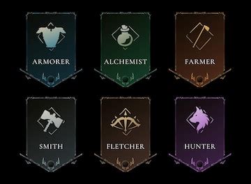 Fantasy rpg crafting role banners with medieval profession emblems for ...
