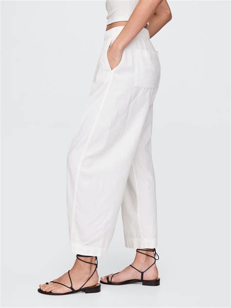 Mid Rise Linen-Blend Easy Barrel Pants | Gap