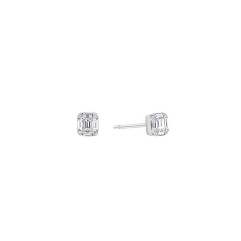 Illusion Emerald Cut Diamond Gold Stud Earrings For Sale at 1stDibs ...