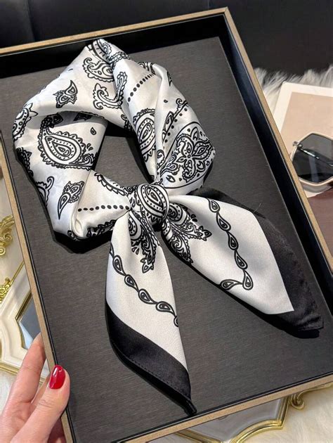 1pc Faux Silk Paisley & Floral Print 27.6in Small Square Scarf, Women ...