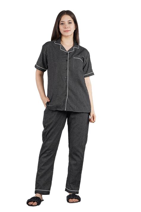 Buy PIKKA Black Katha Collar Cotton Nightwear Set (Medium) at Amazon.in
