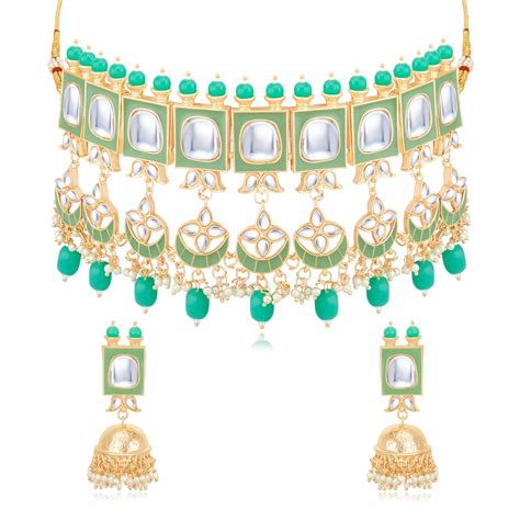 Sukkhi Elegant Gold Plated Meenakari Choker Necklace Set for Women ...