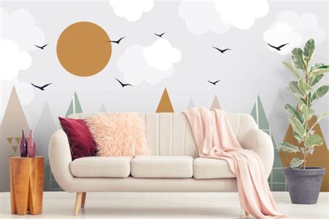 Kids Room Wallpaper, A landscape with trees and birds - Magicdecor®