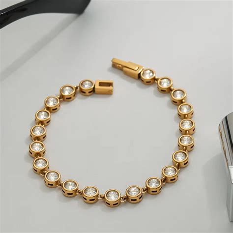 Inaya Modern Festive 18KT Gold Plated Vintage Round Bezel Zircon Tennis ...