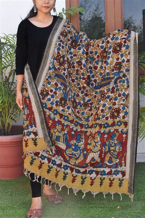 Nandini : Beautiful Bangalore Cotton Silk Hand Painted Kalamkari Dupat ...