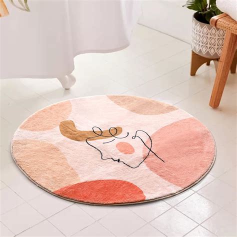 Buy YoKii Cute Pink Round Bathroom Rugs 2ft Faux Wool Soft Shag Circle ...