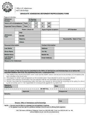 Graduate Admissions Deferment Form - Blank Fillable Template | Fill Out ...