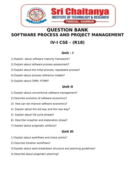 Software Process AND Project Management - QUESTION BANK SOFTWARE ...