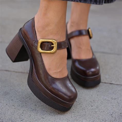 Stylish Chunky Heeled Mary Jane,brown Mary Jane With a Buckle, Block ...