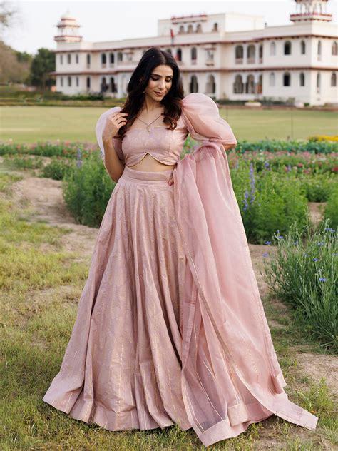 Rose Shadow Pink Handblock Printed Lehenga Set – Ragavi