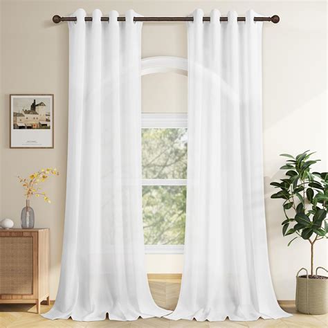 Amazon.com: White Sheer Linen Curtain 108 Inches Long 2 Panels for ...