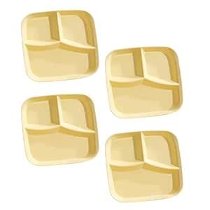 Buy JENINA'S Square Wheat Straw Dinner Plates, Reusable 3-Compartment ...