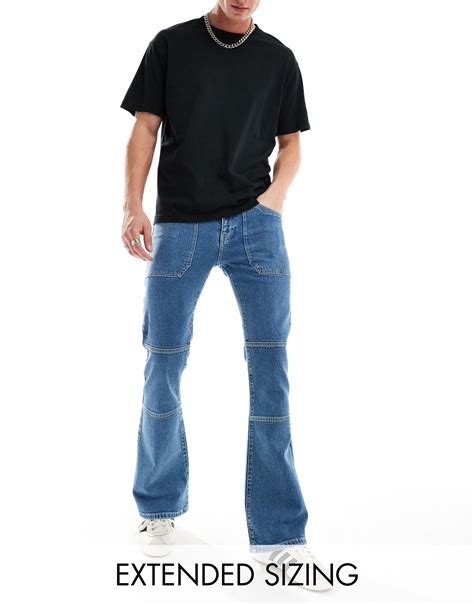 ASOS Flare Jeans With Panels in Blue for Men | Lyst