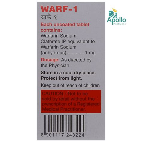 Warf-1 Tablet 30's Price, Uses, Side Effects, Composition - Apollo Pharmacy
