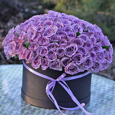 Buy a bouquet of 101 purple roses in a box, flower delivery