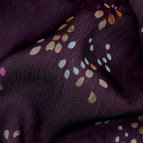Wine Purple And Taffy Pink Leaf Pattern Digital Print Chiffon Fabric ...