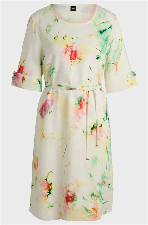 BOSS - Stretch-material dress with hardware trims - Patterned