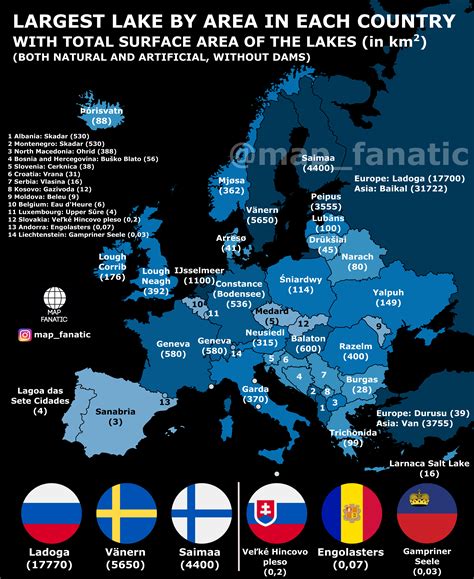 Map : Largest lake by area in each European country – Infographic.tv ...