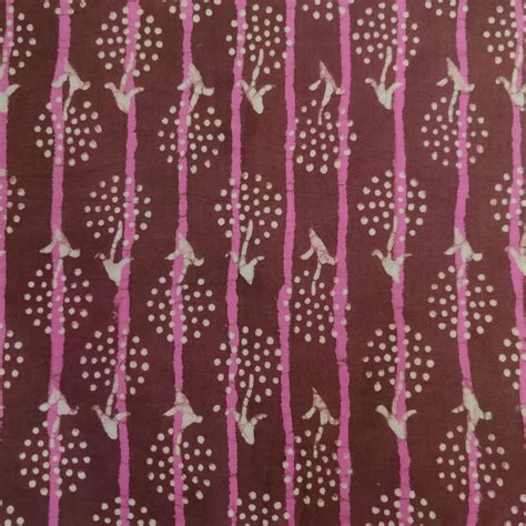 Pure Cotton Dabu Earthy Burgandy With Stripes And Motifs Hand Block Pr ...