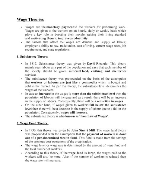 Wage Theories - Economics - Wage Theories Wages are the monetary ...