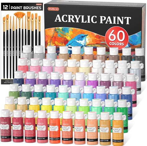 72 Pack Acrylic Paint Set, Shuttle Art 60 Colors Acrylic Paint ...