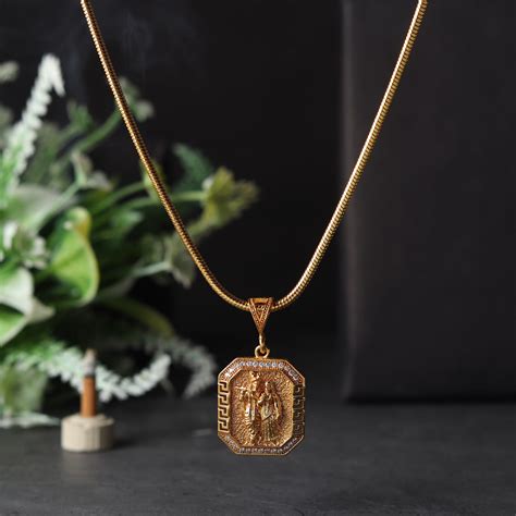 Gold Plated Radha Krishna Pendant With Chain - Divine Love and Elegance ...