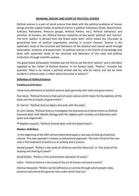 Nature & Scope OF Politics - MEANING, NATURE AND SCOPE OF POLITICAL ...