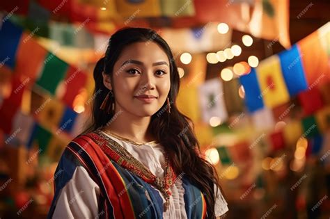Premium Photo | Mestizo woman with asian traits wearing traditional ...
