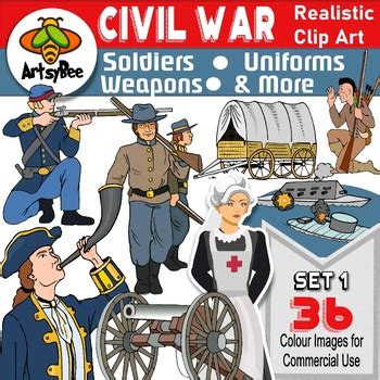 SET 1 - AMERICAN CIVIL WAR: 36 COLOR CLIP ART IMAGES: SOLDIERS AND MORE