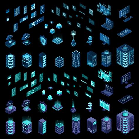 Large set of isometric computer technology. Isometric set server ...