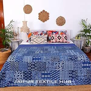 Buy Jaipur Textile Hub Indigo Print Kantha Quilt Gudri Vintage Handmade ...