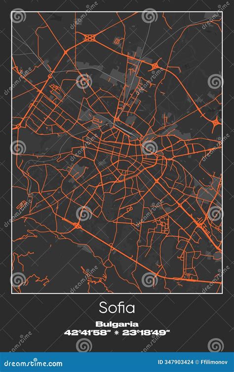 Sofia, Bulgaria - Vector Map of City in Gray, Black, Orange Colors Stock Vector - Illustration ...