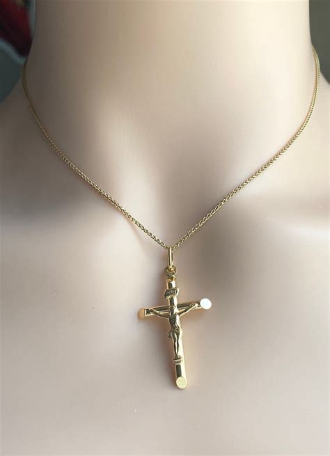Gold Cross Pendant, 10K 14K 18K Solid Gold Crucifix Necklace, Birthday ...