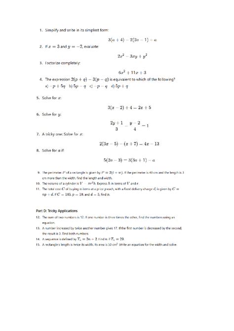 Expressions and Formulae - Simplification and Problem Solving - Studocu