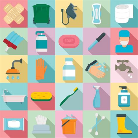Sanitation elements set, flat style | Premium Vector