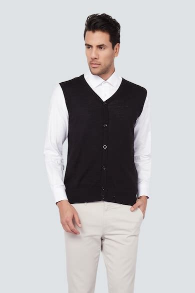 Buy Men Black Knit Sleeveless Cardigan Online - 225442 | Louis Philippe