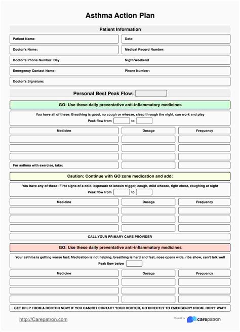 Asthma Medication Action Plan Asthma Action Plans