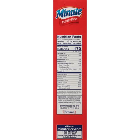 minute white rice cups nutrition facts