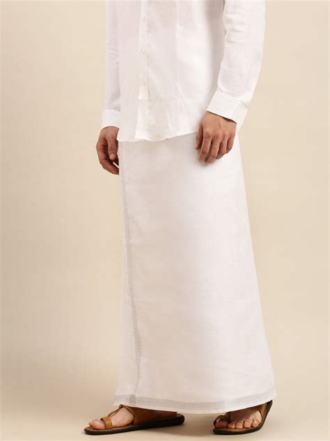 Ramraj Mens Premium Pure Linen Double Dhoti Europian Gift White