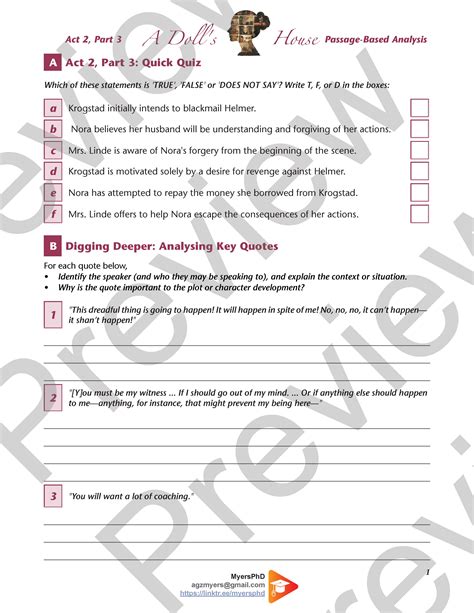 A Doll's House (Henrik Ibsen) - Act 2 - Passage-Based Activities ...