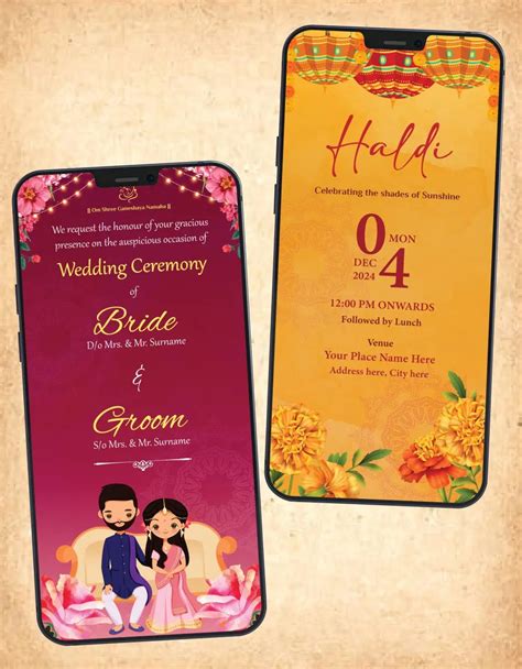 Multiple Events Cartoon Wedding Invite PDF Cards | W-311 – InviteMart