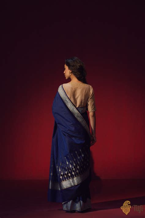 Pre-Order: 'Usha' Navy Blue-Black Pure Katan Silk Banarasi Handloom Sa ...