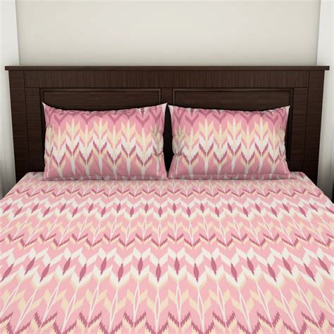Buy SPACES Geoscape 100% Cotton Double Bedsheet Tickled Pink (Queen) Online