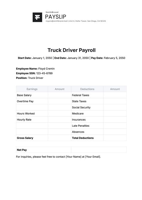 Free Truck Driver Payroll Template to Edit Online