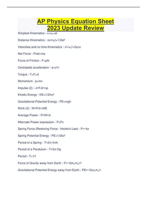 AP Physics Equation Sheet 2023 Update Review - AP Physics Equation Shee ...