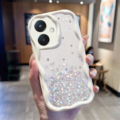 KC Back Cover for Mi Redmi 13C 5G, Dry Fixed Non Moving Glitter Curly ...