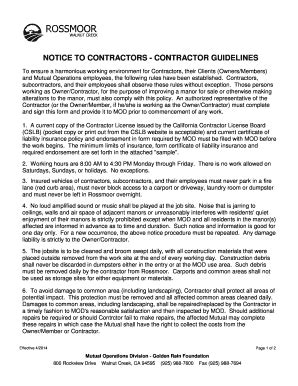Fillable Online NOTICE TO CONTRACTORS - CONTRACTOR GUIDELINES Fax Email ...